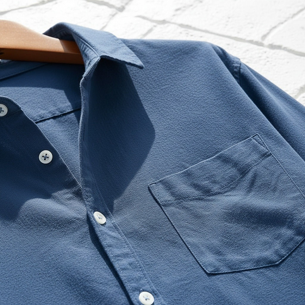Navy Cotton Shirt - Navy - Back View