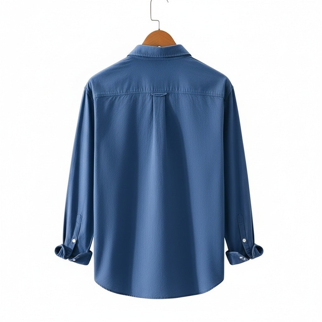 Navy Cotton Shirt - Navy - Fabric Detail