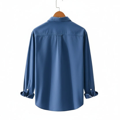 Navy Cotton Shirt - Navy - Fabric Detail