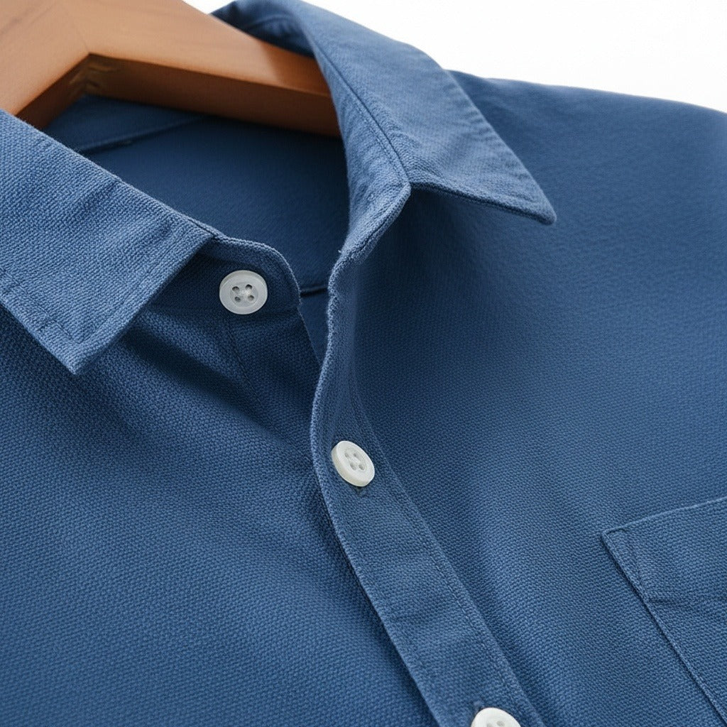 Navy Cotton Shirt - Navy - Texture Close Up