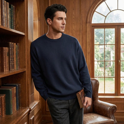 Navy Crew Neck Sweater - Navy - Angled Shot