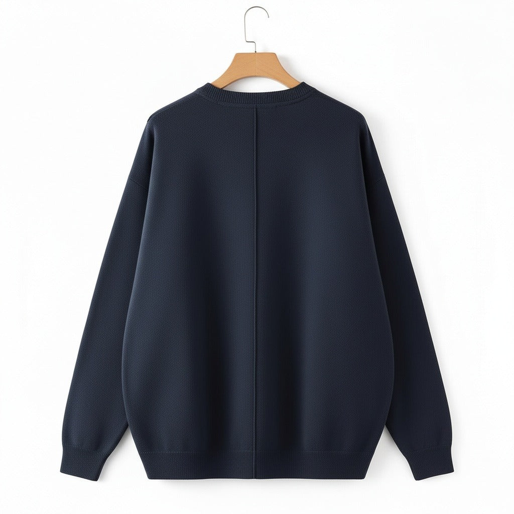 Navy Crew Neck Sweater - Navy - Fabric Detail
