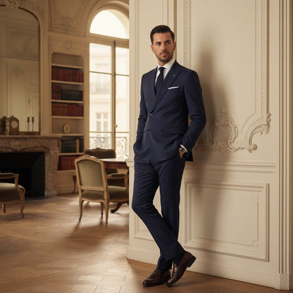 Navy Double Breasted Suit - Navy - Angled Shot