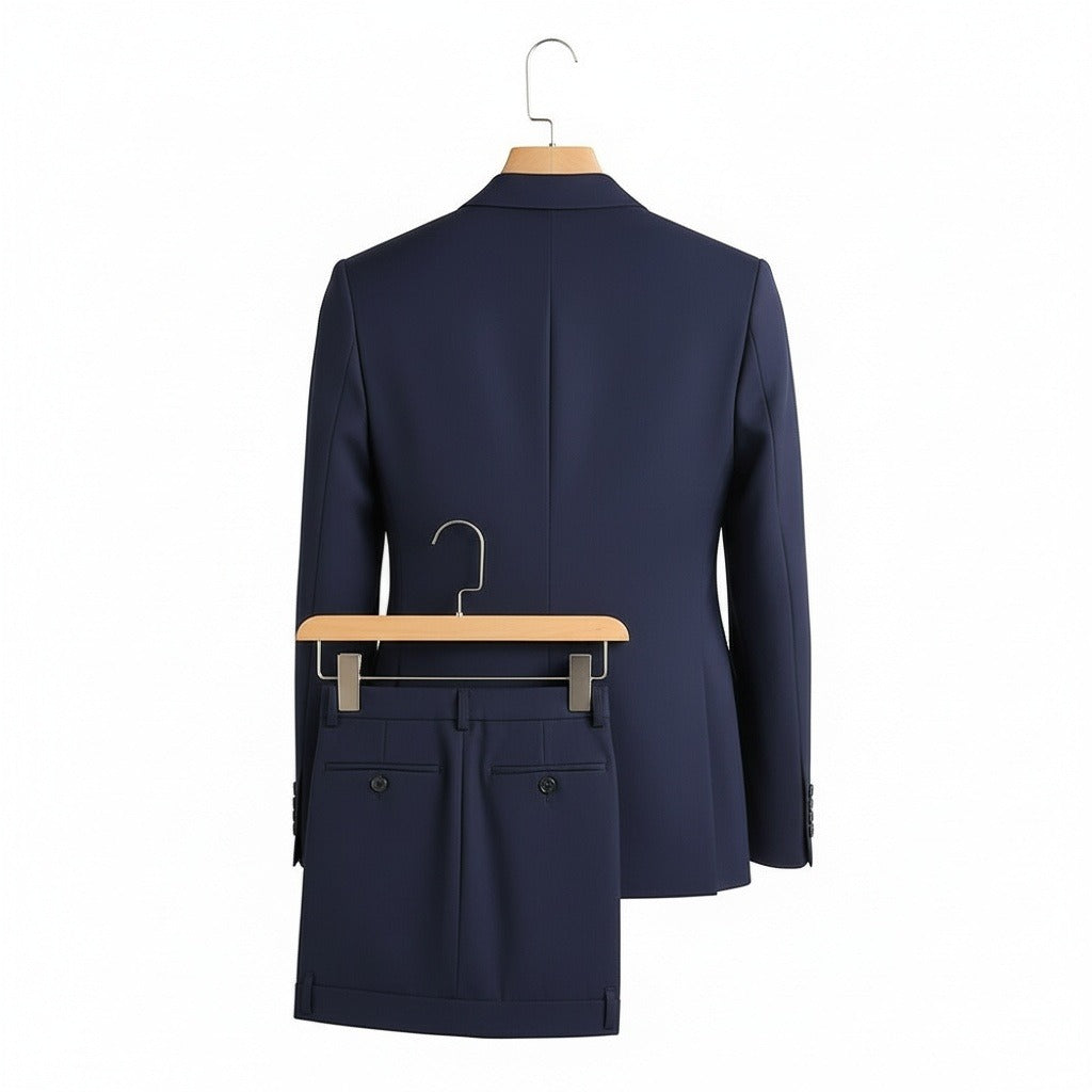 Navy Double Breasted Suit - Navy - Fabric Detail