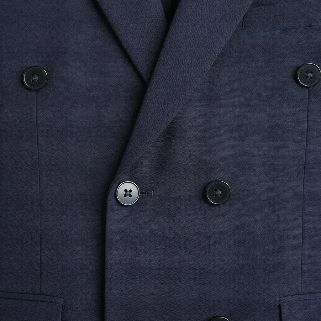 Navy Double Breasted Suit - Navy - Texture Close Up