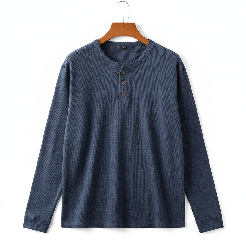 Navy Henley T Shirt - Navy - Front View