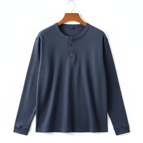 Navy Henley T Shirt - Navy - Front View