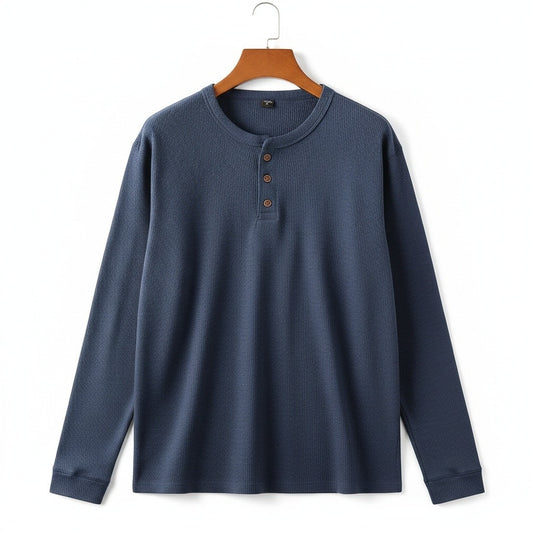 Navy Henley T Shirt - Navy - Front View