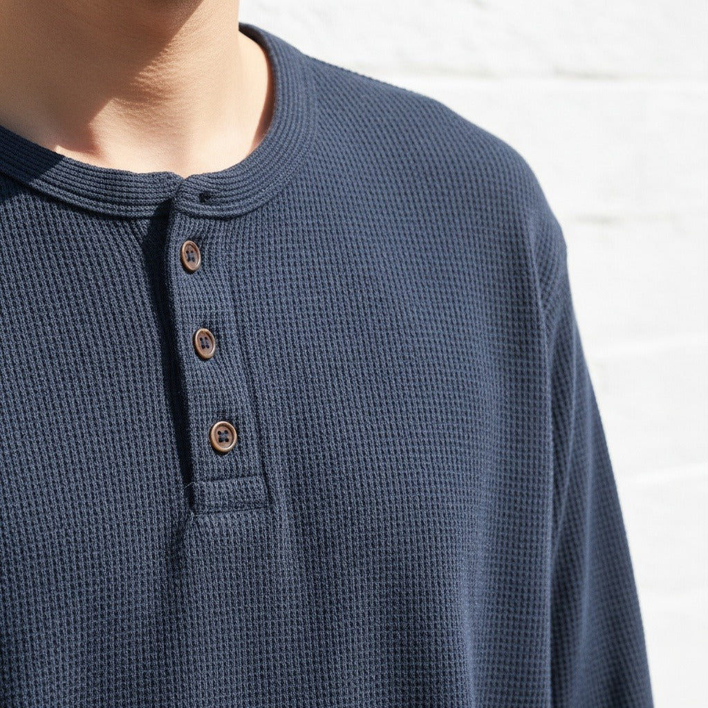 Navy Henley T Shirt - Navy - Back View