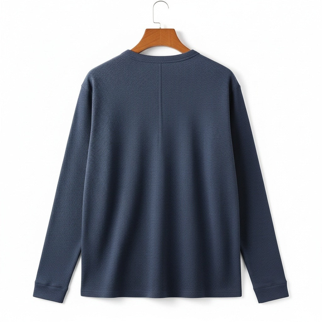 Navy Henley T Shirt - Navy - Fabric Detail
