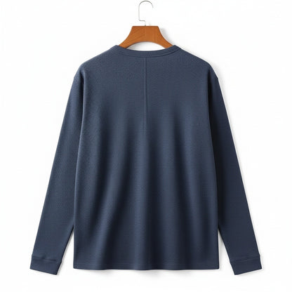 Navy Henley T Shirt - Navy - Fabric Detail