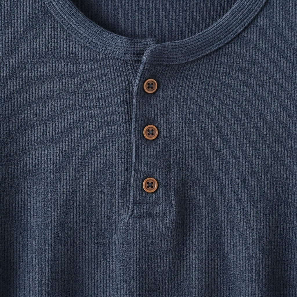 Navy Henley T Shirt - Navy - Texture Close Up