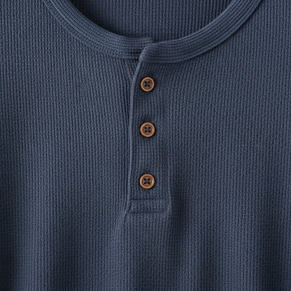 Navy Henley T Shirt - Navy - Texture Close Up