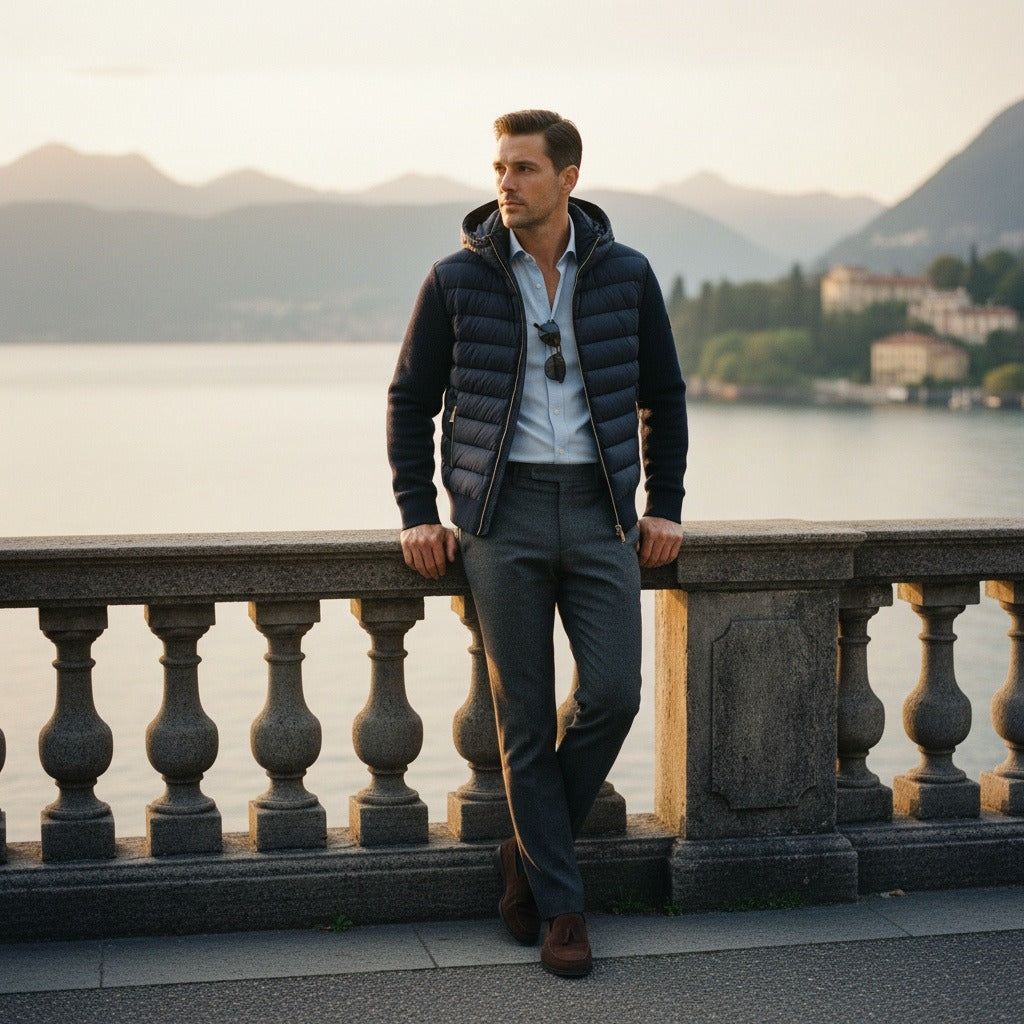 Navy Hybrid Jacket - Navy - Angled Shot