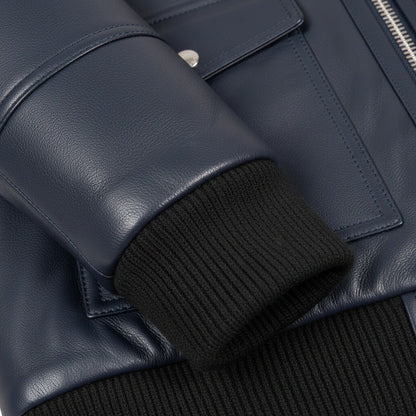 Navy Leather Aviator Jacket - Navy - Texture Close Up