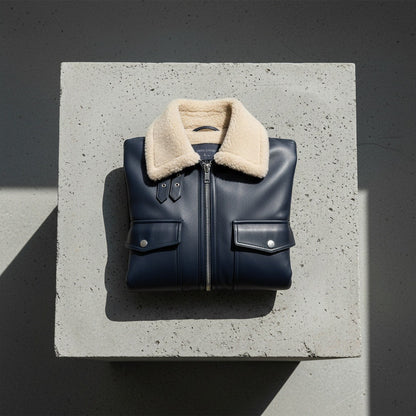 Navy Leather Aviator Jacket - Navy - Lifestyle Inspiration
