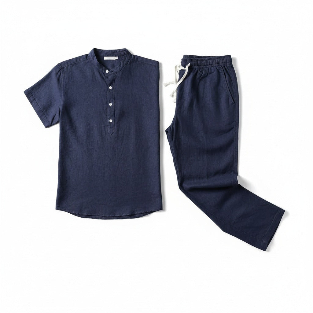 Navy Linen Set Men - Navy - Front View