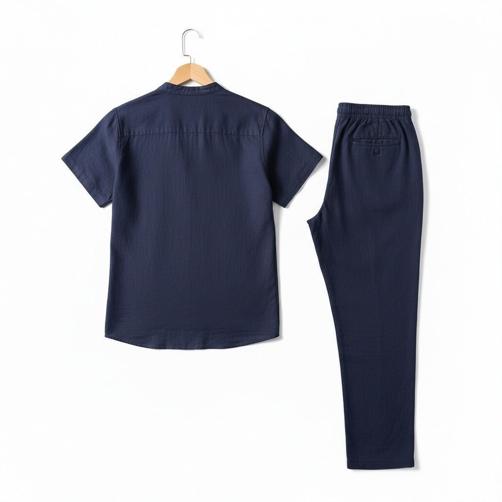 Navy Linen Set Men - Navy - Fabric Detail
