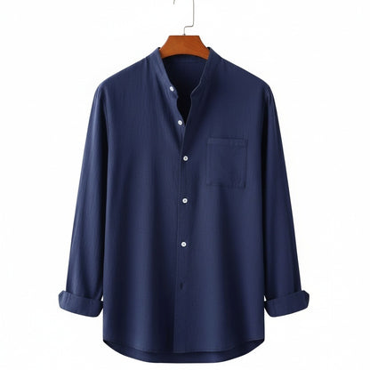 Navy Linen Shirt - Navy - Front View
