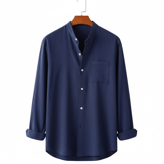 Navy Linen Shirt - Navy - Front View