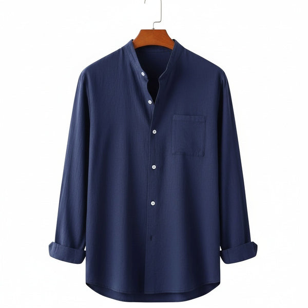 Navy Linen Shirt - Navy - Front View