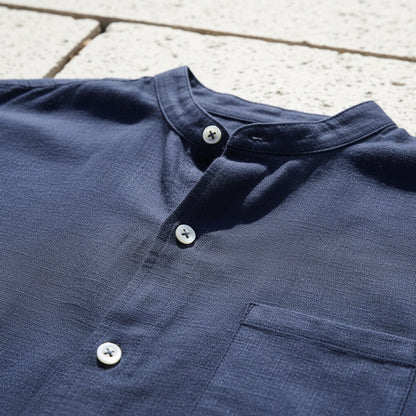 Navy Linen Shirt - Navy - Back View