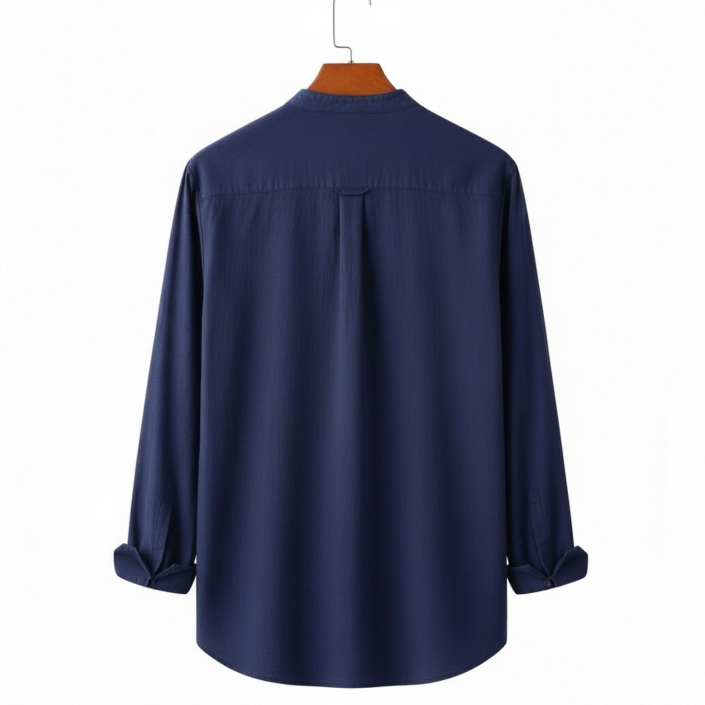 Navy Linen Shirt - Navy - Fabric Detail