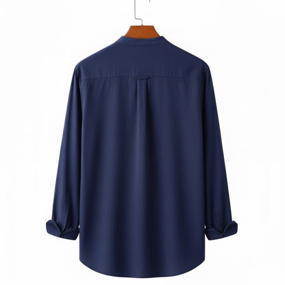 Navy Linen Shirt - Navy - Fabric Detail