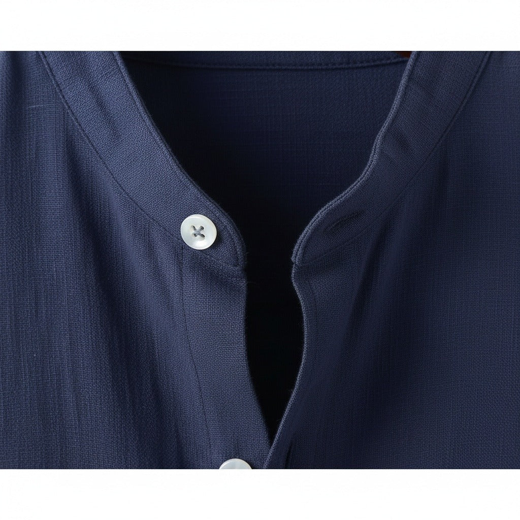Navy Linen Shirt - Navy - Texture Close Up