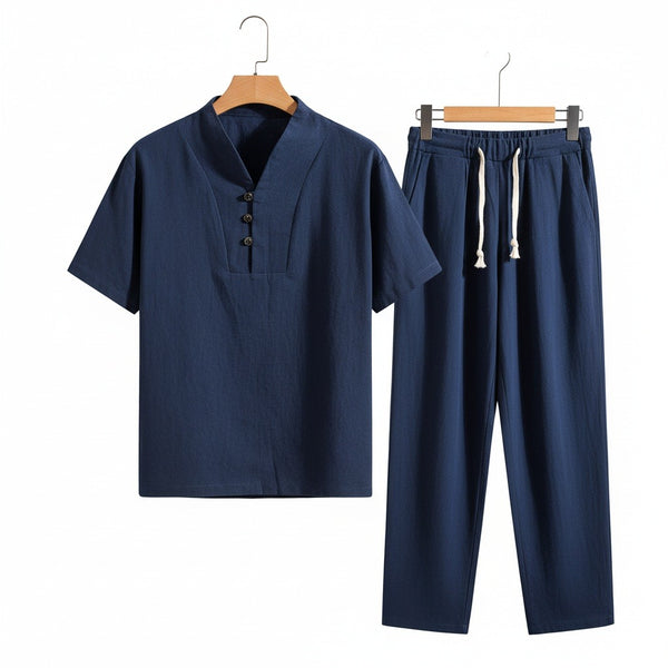 Navy Linen Summer Set Men - Navy - Front View