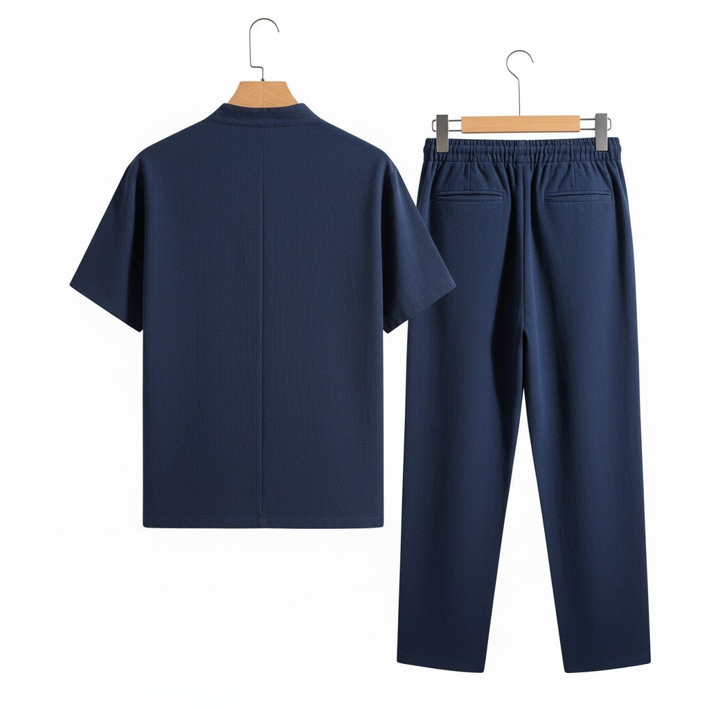 Navy Linen Summer Set Men - Navy - Fabric Detail