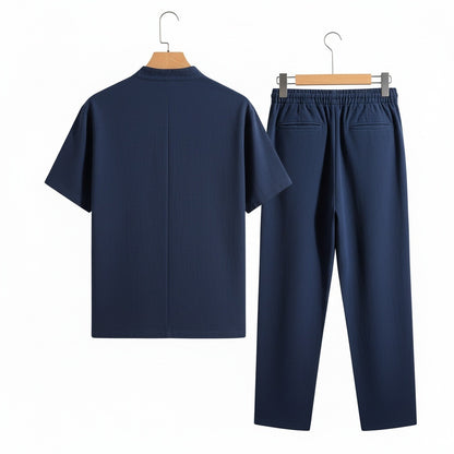 Navy Linen Summer Set Men - Navy - Fabric Detail