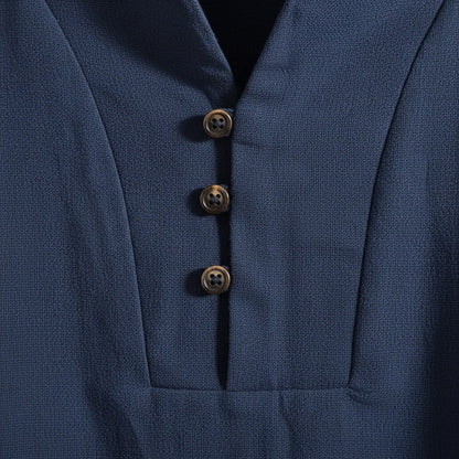 Navy Linen Summer Set Men - Navy - Texture Close Up