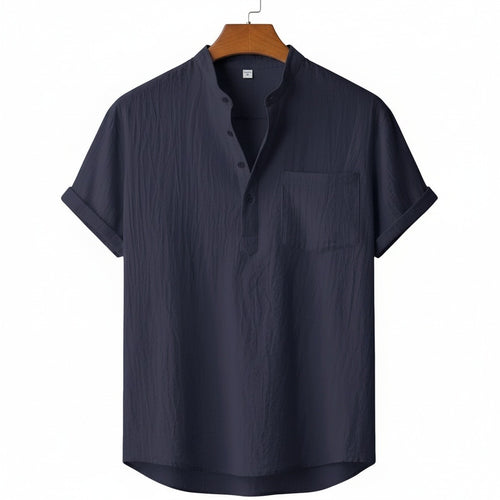 Navy Linen T Shirt - Navy - Front View