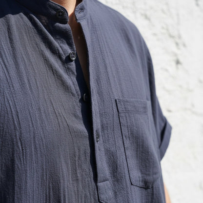 Navy Linen T Shirt - Navy - Back View