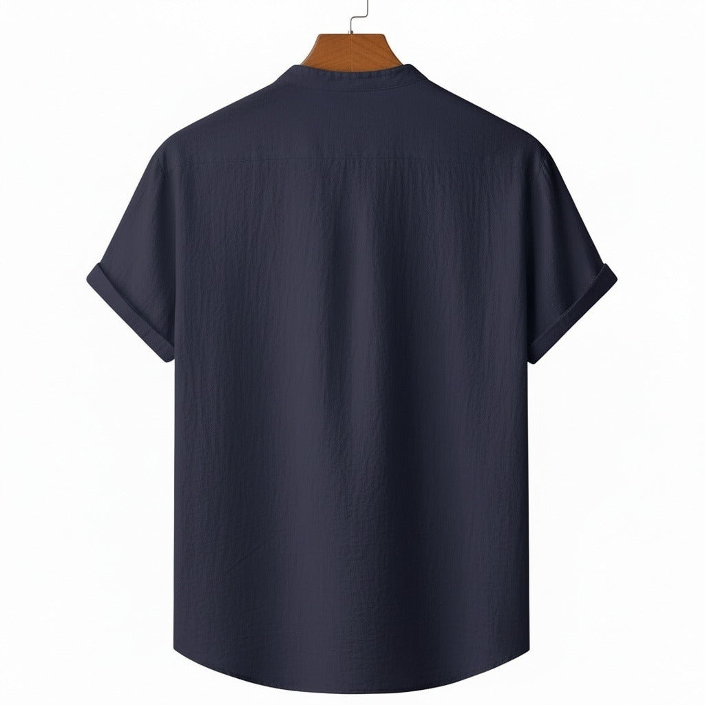 Navy Linen T Shirt - Navy - Fabric Detail