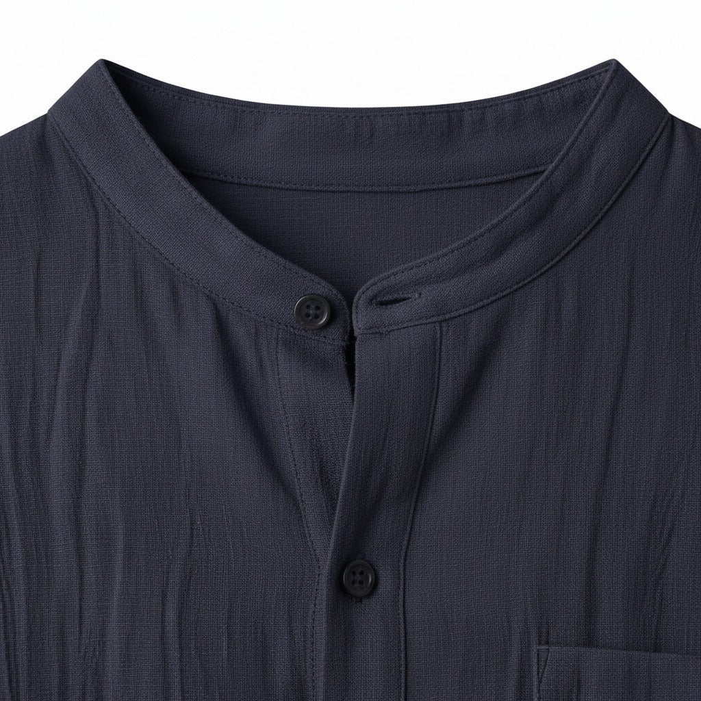 Navy Linen T Shirt - Navy - Texture Close Up