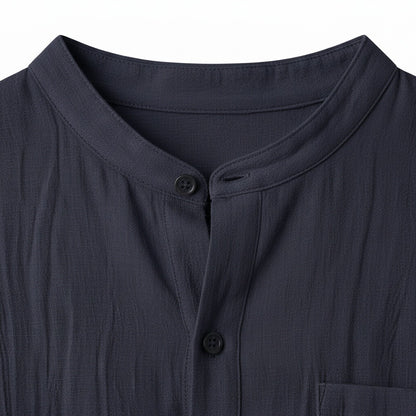 Navy Linen T Shirt - Navy - Texture Close Up
