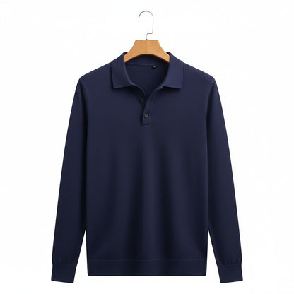 Navy Long Sleeve Polo Shirt - Navy - Front View