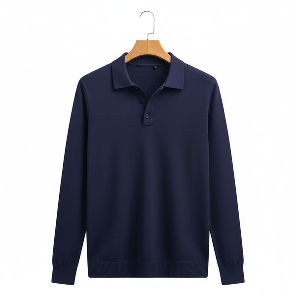Navy Long Sleeve Polo Shirt - Navy - Front View