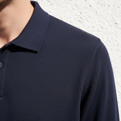 Navy Long Sleeve Polo Shirt - Navy - Back View