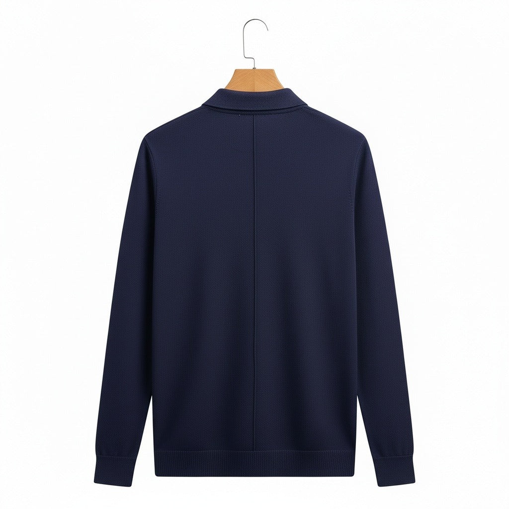 Navy Long Sleeve Polo Shirt - Navy - Fabric Detail