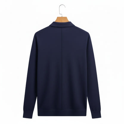Navy Long Sleeve Polo Shirt - Navy - Fabric Detail