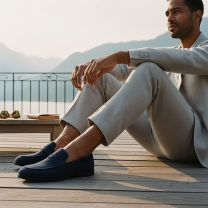 Navy Penny Loafers Mens - Navy - Angled Shot