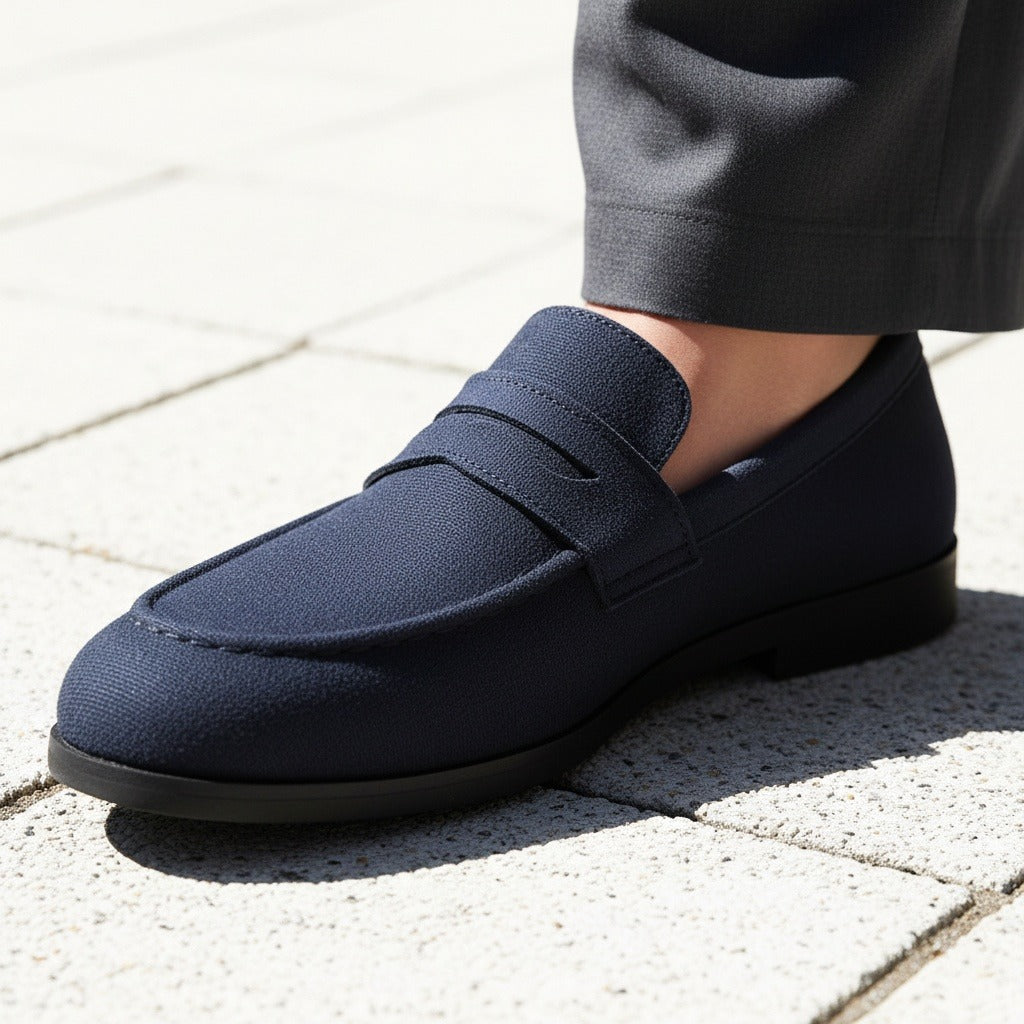 Navy Penny Loafers Mens - Navy - Back View