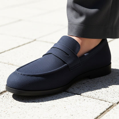 Navy Penny Loafers Mens - Navy - Back View
