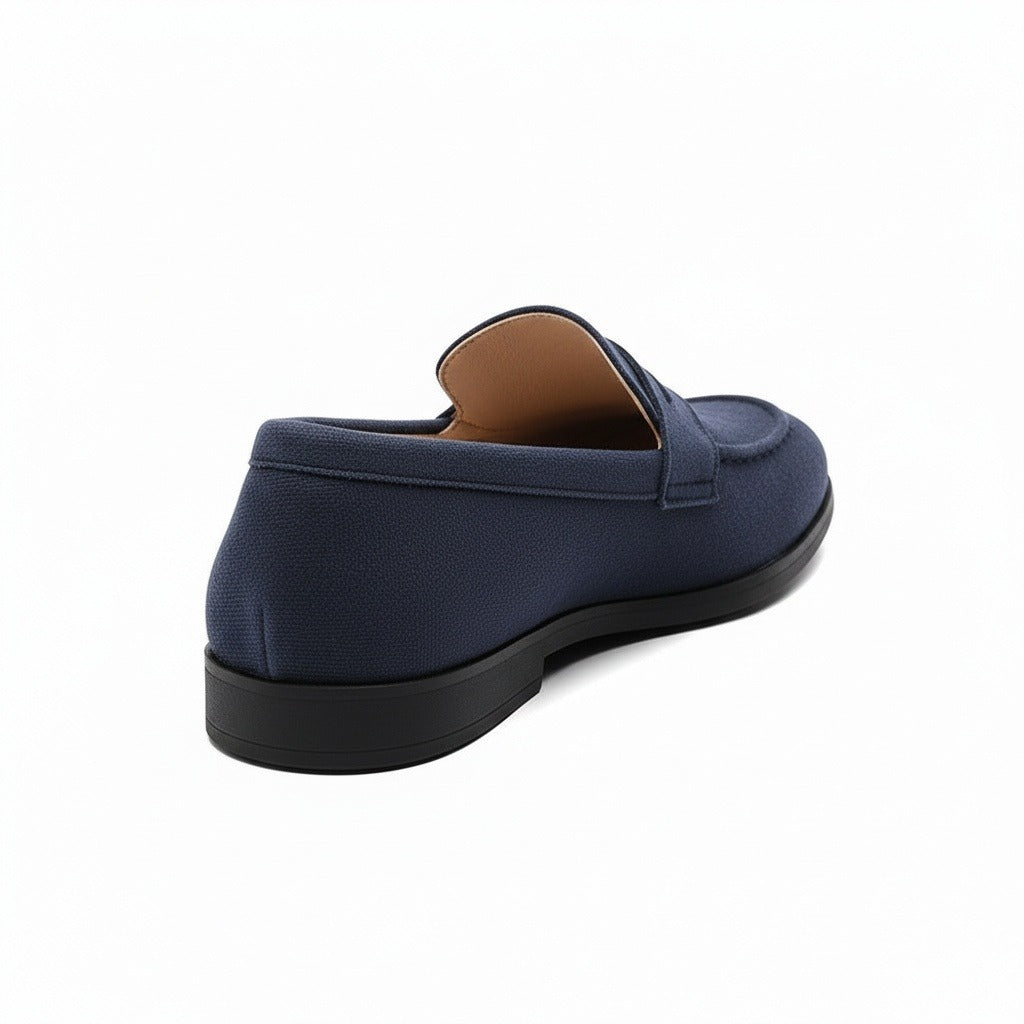 Navy Penny Loafers Mens - Navy - Fabric Detail