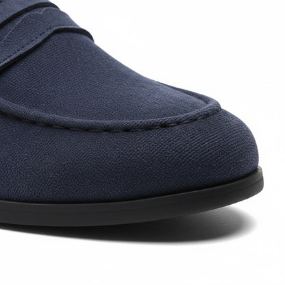 Navy Penny Loafers Mens - Navy - Texture Close Up