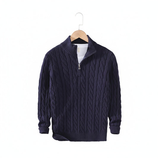 Navy Quarter Zip Sweater - Navy - Front View