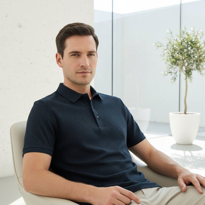 Navy Short Sleeve Polo Shirt - Navy - Side Profile